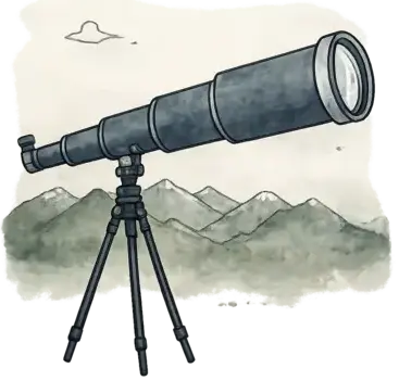 Longue-vue sur trépied symbolisant l’observation, l’anticipation et la vision stratégique